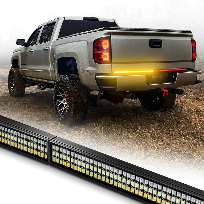 OPT7 48" Redline Parlux Triple Row LED Tailgate Light Bar w/Sequential Amber Turn Signal, Rigid Aluminum Frame – Only Works with Add-On Easy Connect Harness – Full Functions: Reverse Brake Running - Image 1